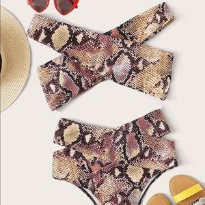 Snakeskin Bardot high waisted bikini swimsuit